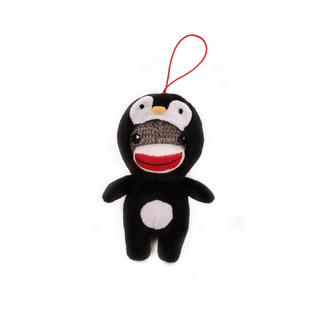 4" Standing Sockiez Penguin Ornament Plush Toy, Featuring a Festive Design with Soft Fabric by Plushland.