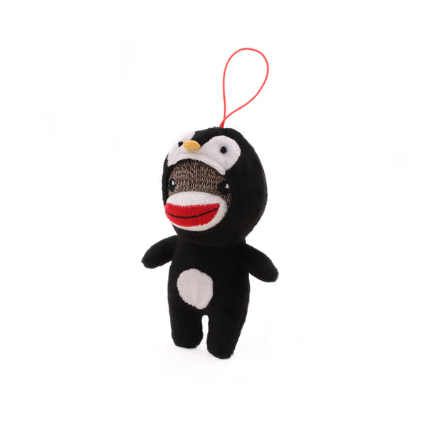 4" Sockiez Penguin Ornament Plush Toy Standing Left Side, Featuring a Festive Design with Soft Fabric by Plushland.