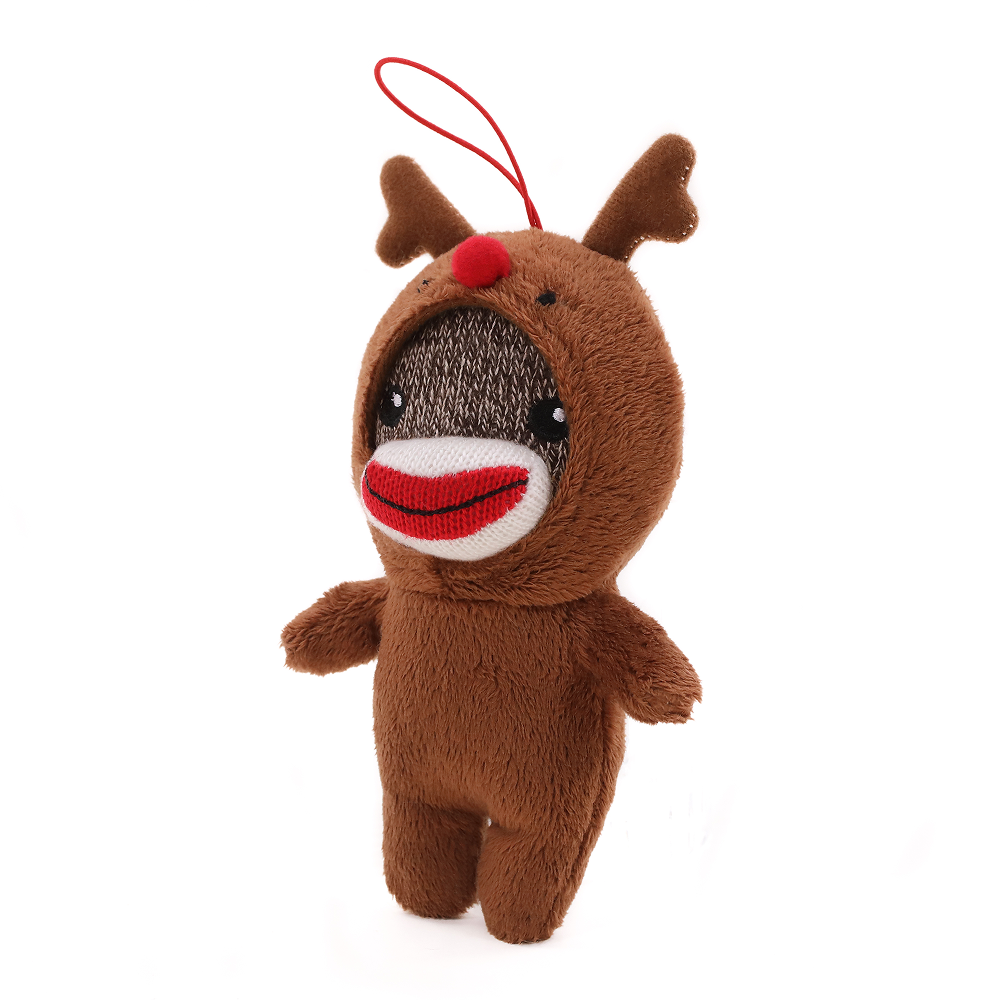 Reindeer Sock Monkey Ornament 4"