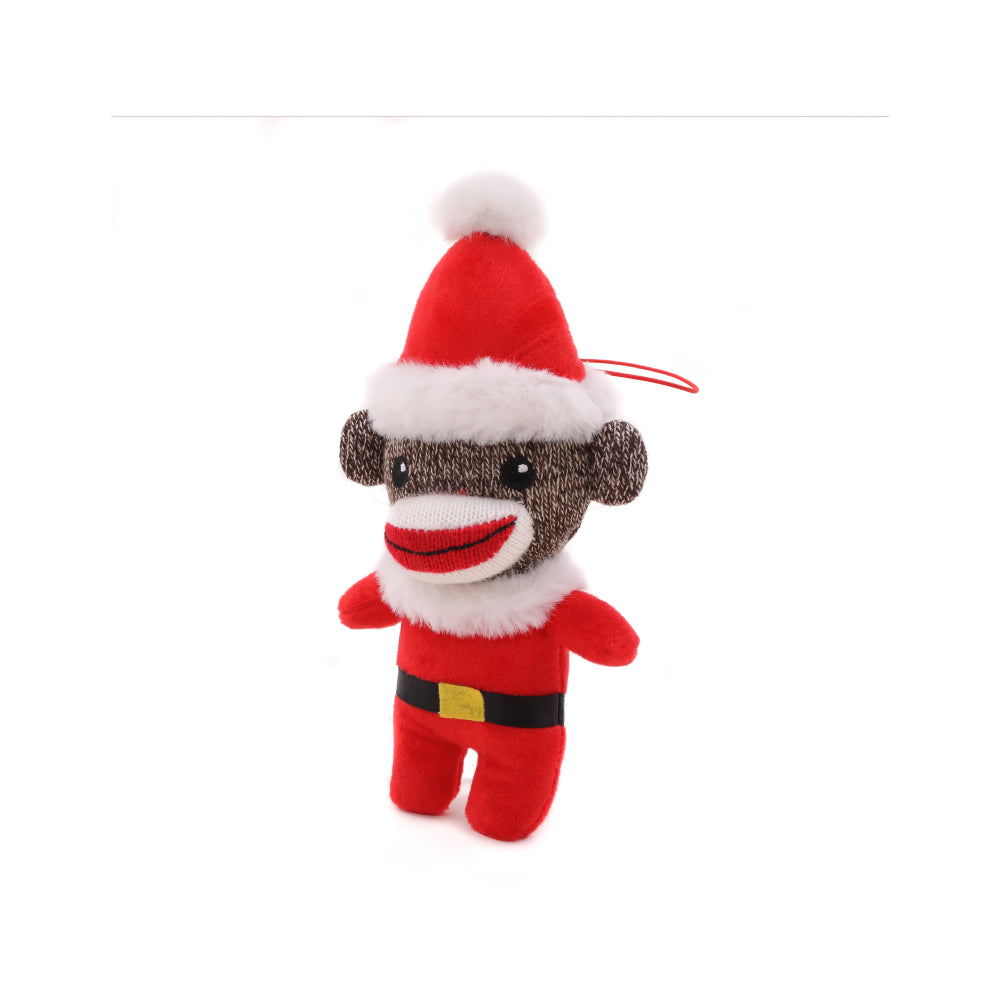 4" Sockiez Santa Ornament Plush Toy Standing Left Side, Featuring a Festive Design with Soft Fabric by Plushland.