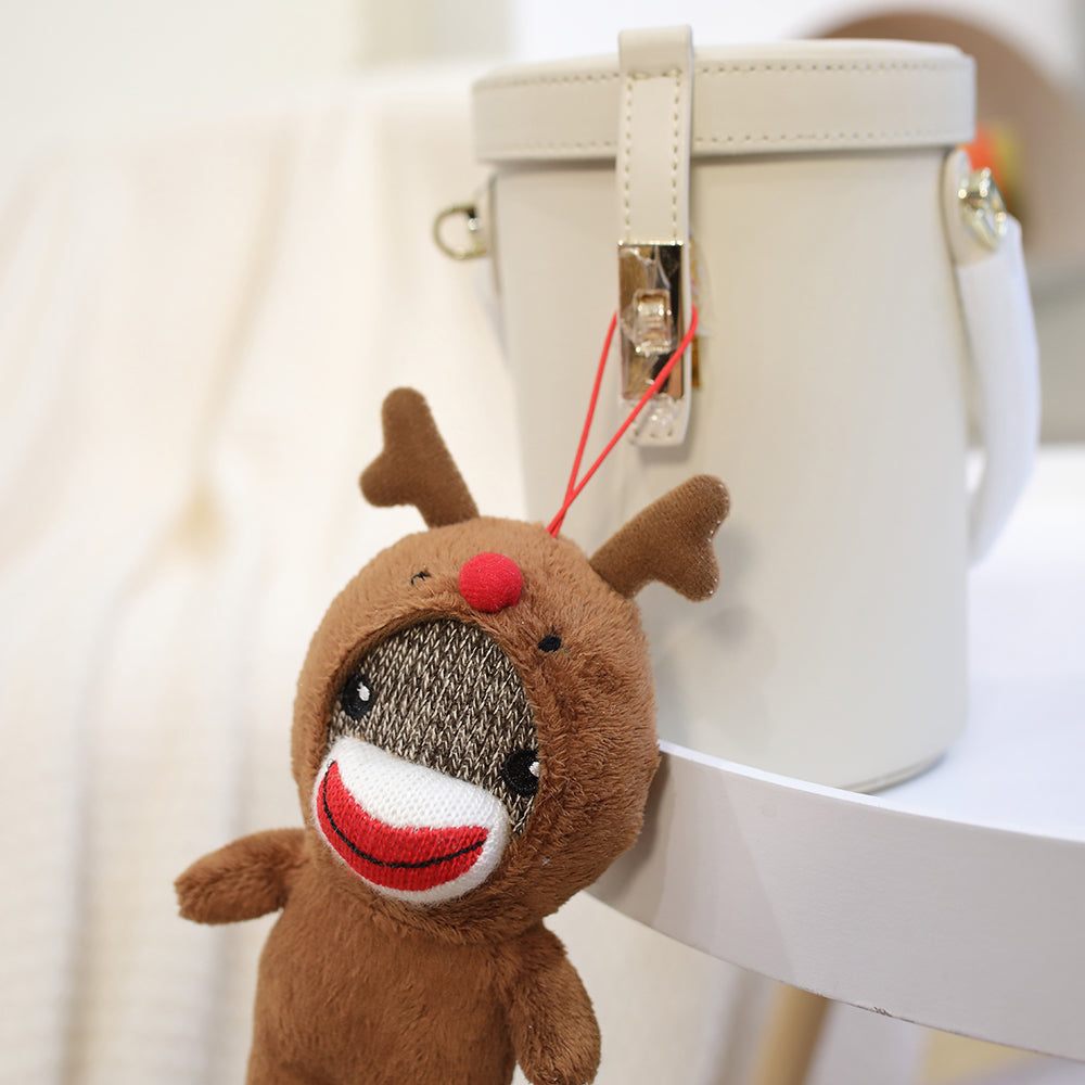 4" Sockiez Reindeer Ornament Plush Toy, Featuring a Festive Design with Soft Fabric and a Hanging Purse by Plushland.