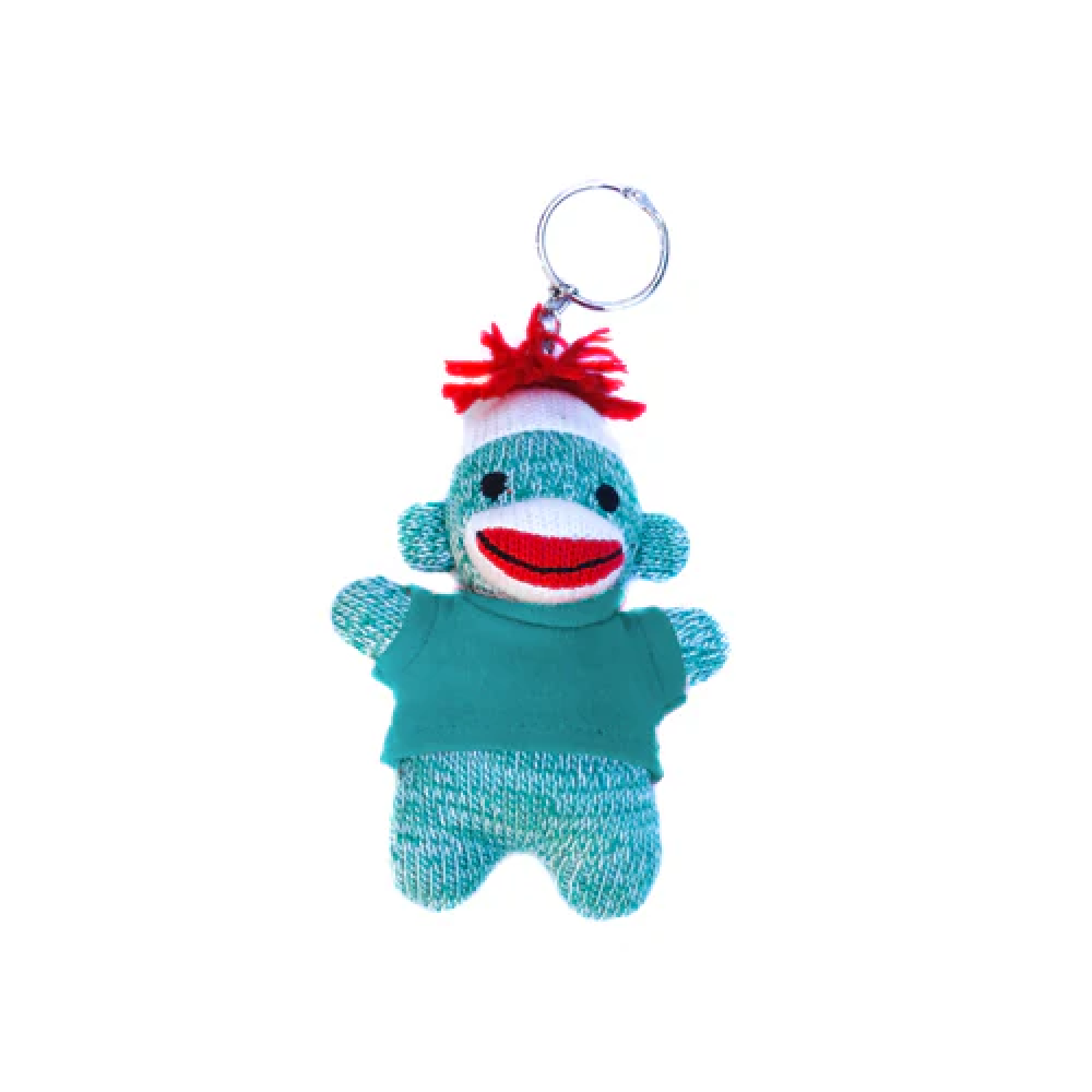 Green Sock Monkey Keychain 4 Inch