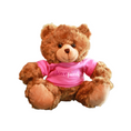 Sitting "Love Pink" T-Shirt Mocha Bear, Featuring Soft Fur and an Adorable Pink Design by Plushland.