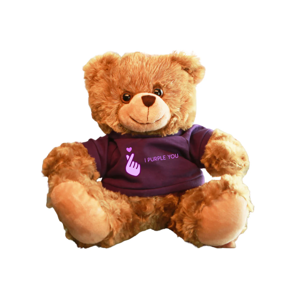 Sitting Cream Bear with Purple Shirt, Featuring Soft Fur and a Cute Shirt Design by Plushland.