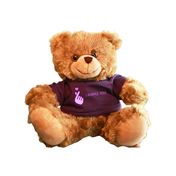 Sitting Cream Bear with Purple Shirt, Featuring Soft Fur and a Cute Shirt Design by Plushland.