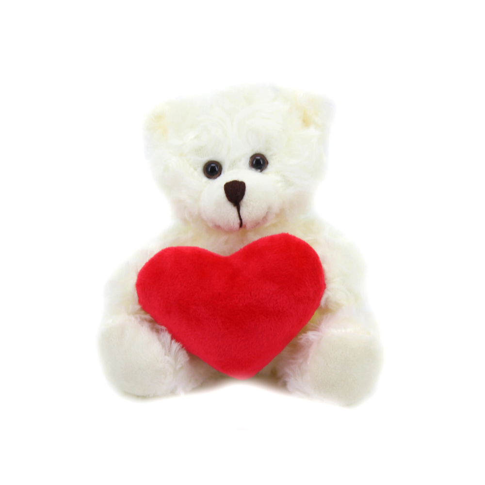 9" Sitting Cream Bear with Custom Red Heart, Soft Fur, Holding a Personalized Heart by Plushland.