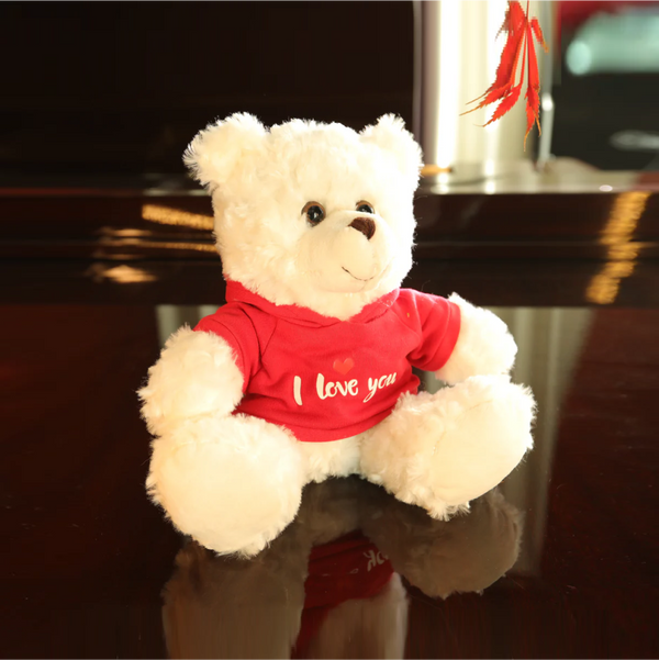 11" Cream sitting bear with Red I love you Hoodie