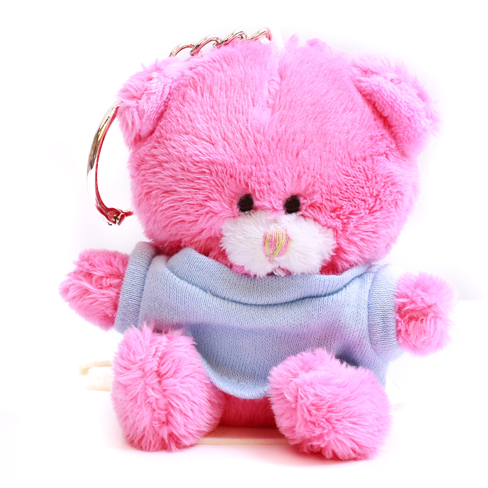 Pink Qbeba Bear Keychain with Tee 4"