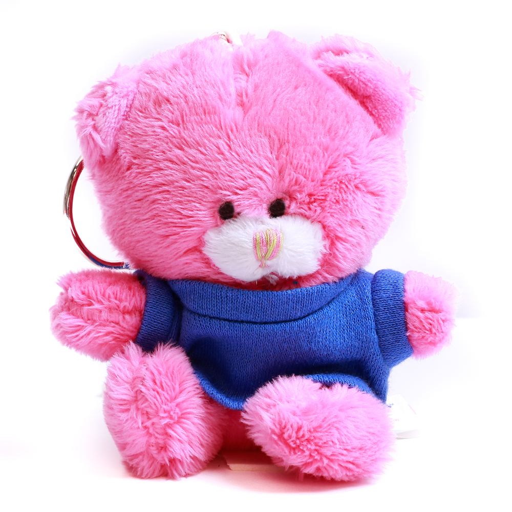 Pink Qbeba Bear Keychain with Tee 4"
