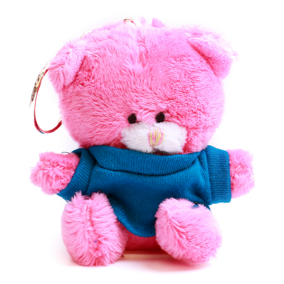 Pink Qbeba Bear Keychain with Tee 4"