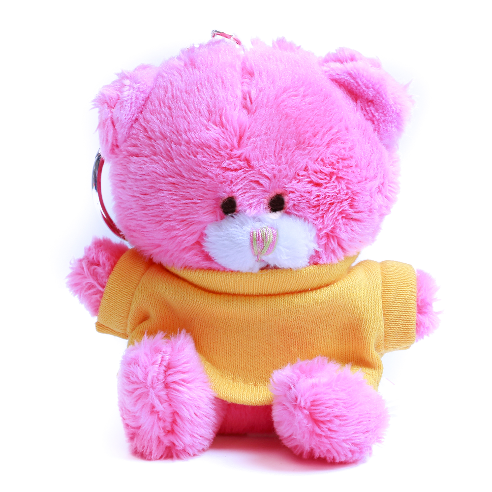 Pink Qbeba Bear Keychain with Tee 4"