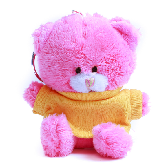 Pink Qbeba Bear Keychain with Tee 4"
