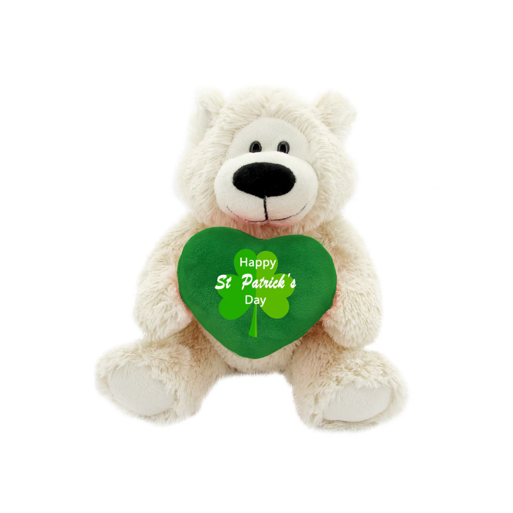 12" Sitting Sophie Bear with Holding Patrick Heart, Soft Fur, and Personalized Design by Plushland.