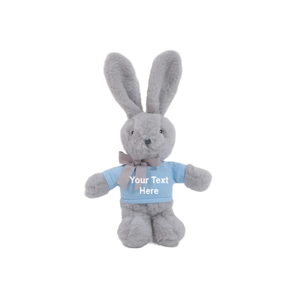 9" Standing Baby Blue Bunny with Shirt, Featuring Soft and an Adorable Outfit by Plushland.






