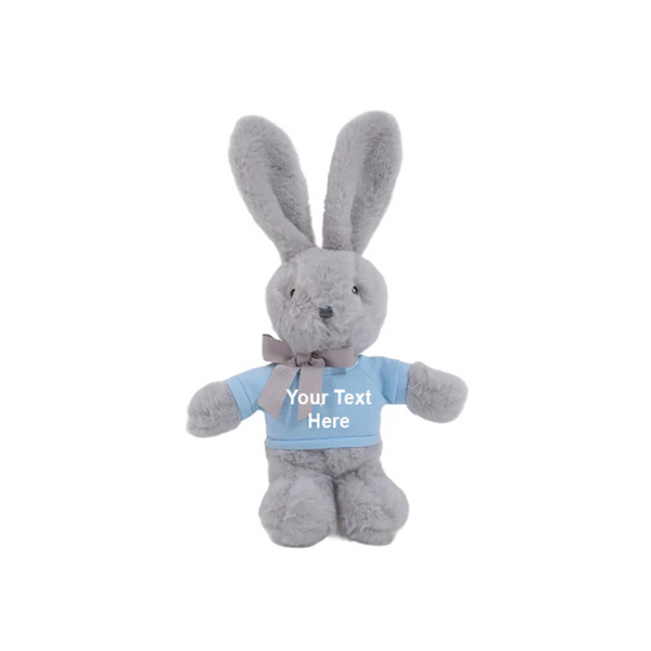 9" Long Ear Easter Gray Bunny with Personalized Shirt