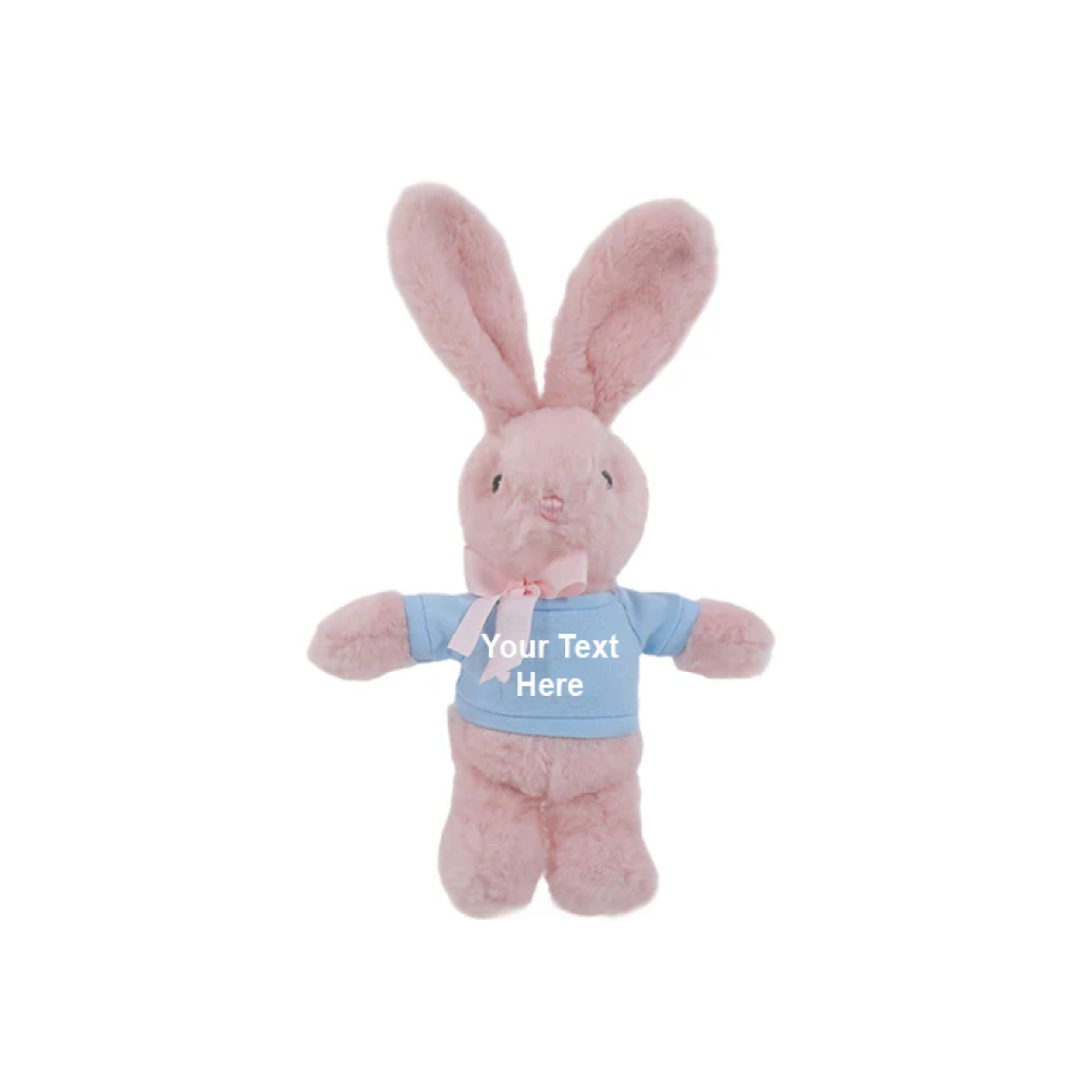 9" Standing Baby Blue Bunny with Custom Shirt, Featuring Soft and an Adorable Outfit by Plushland.






