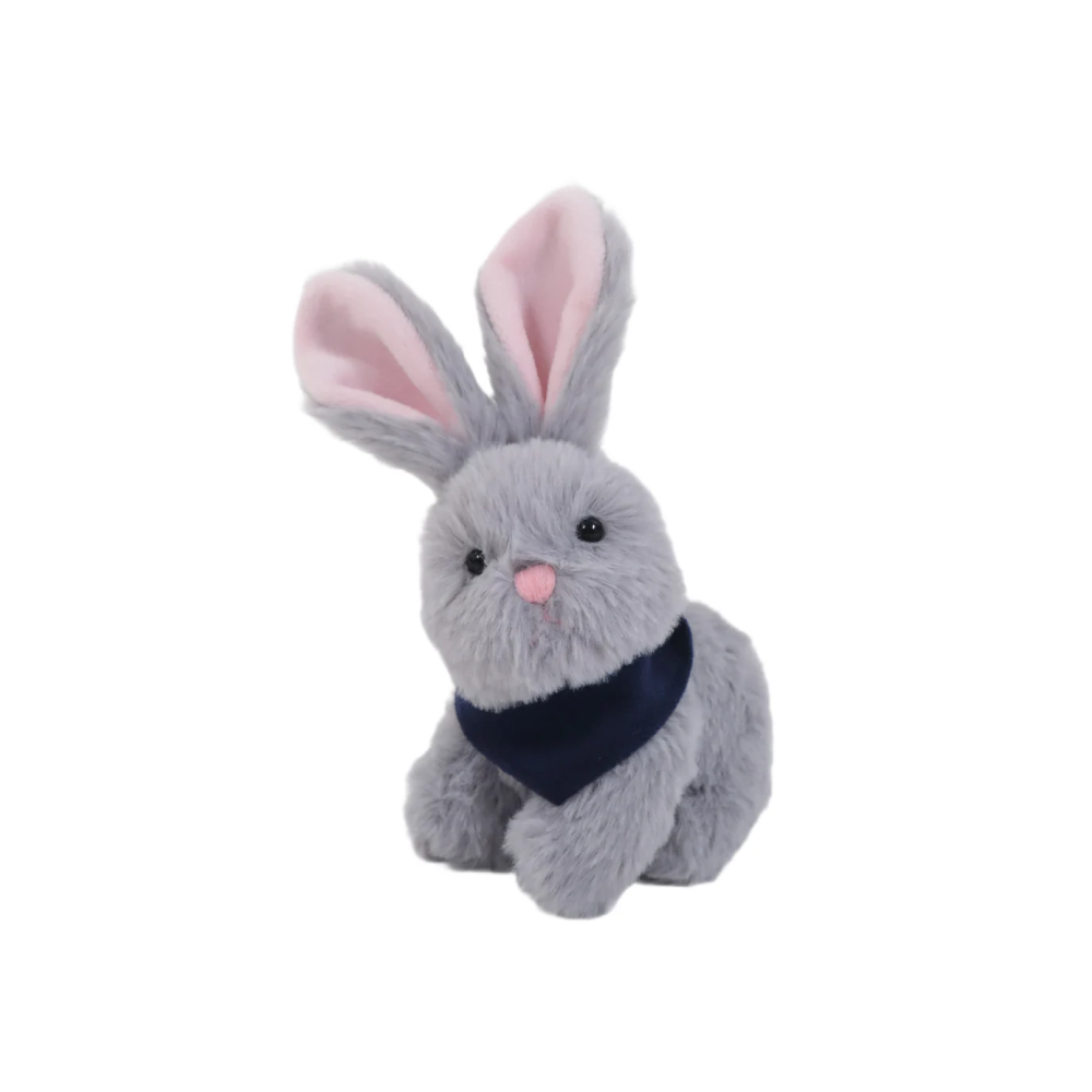 6" Sitting Gray Bunny with Navy Bandana, Featuring Soft and a Cute Bandana Detail by Plushland.






