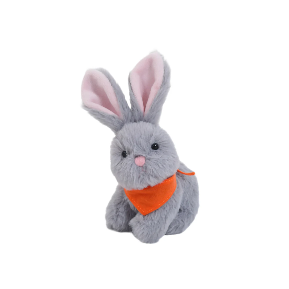 6" Sitting Gray Bunny with Orange Bandana, Featuring Soft and a Cute Bandana Detail by Plushland.






