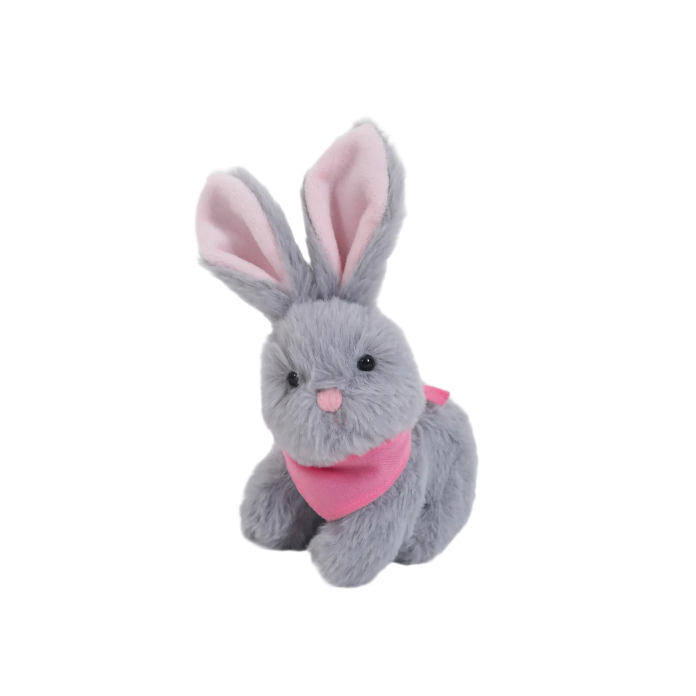 6" Sitting Gray Bunny with Pink Bandana, Featuring Soft and a Cute Bandana Detail by Plushland.






