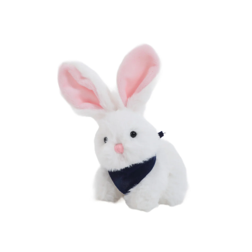 6" Sitting White Bunny with Navy Bandana, Featuring Soft and a Cute Bandana Detail by Plushland.






