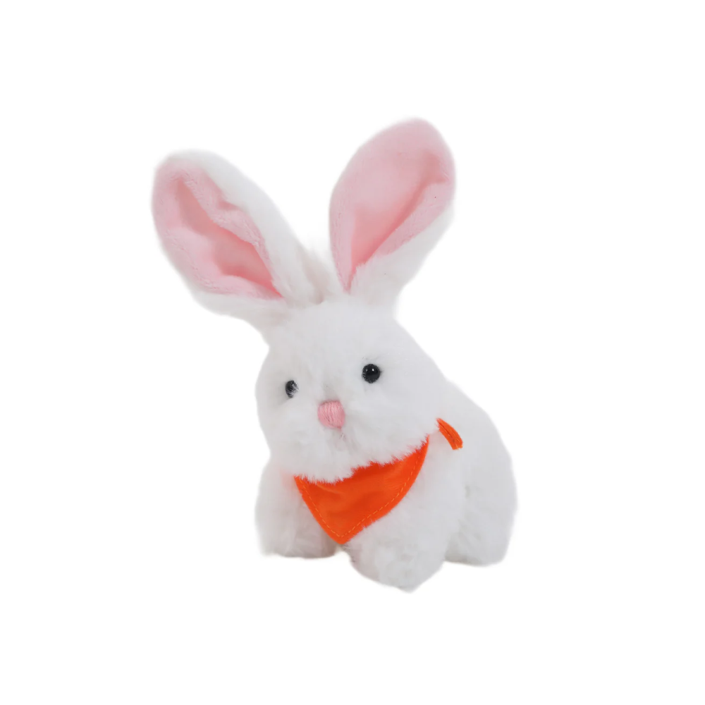 6" Sitting White Bunny with Orange Bandana, Featuring Soft and a Cute Bandana Detail by Plushland.






