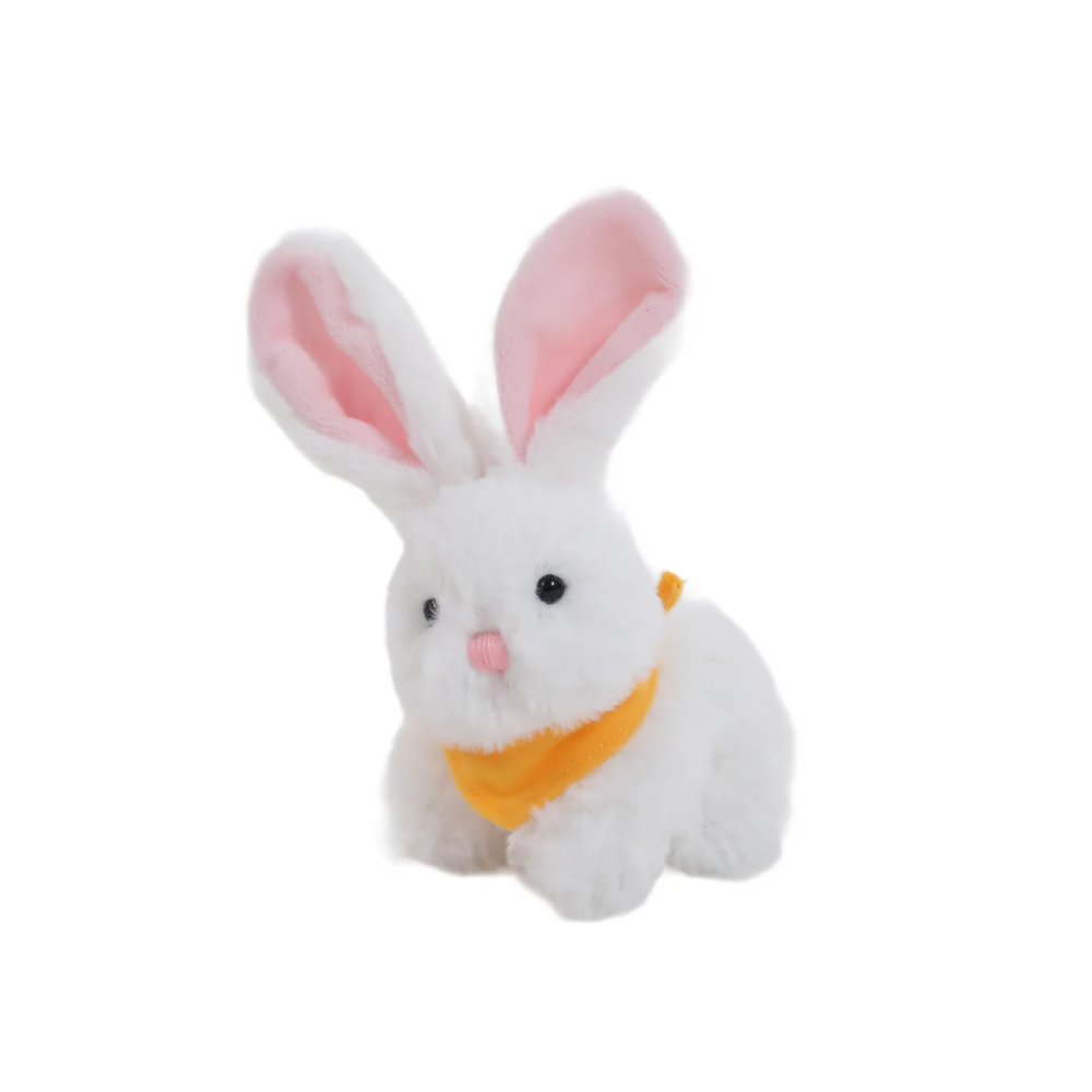 6" Sitting White Bunny with Yellow Bandana, Featuring Soft and a Cute Bandana Detail by Plushland.






