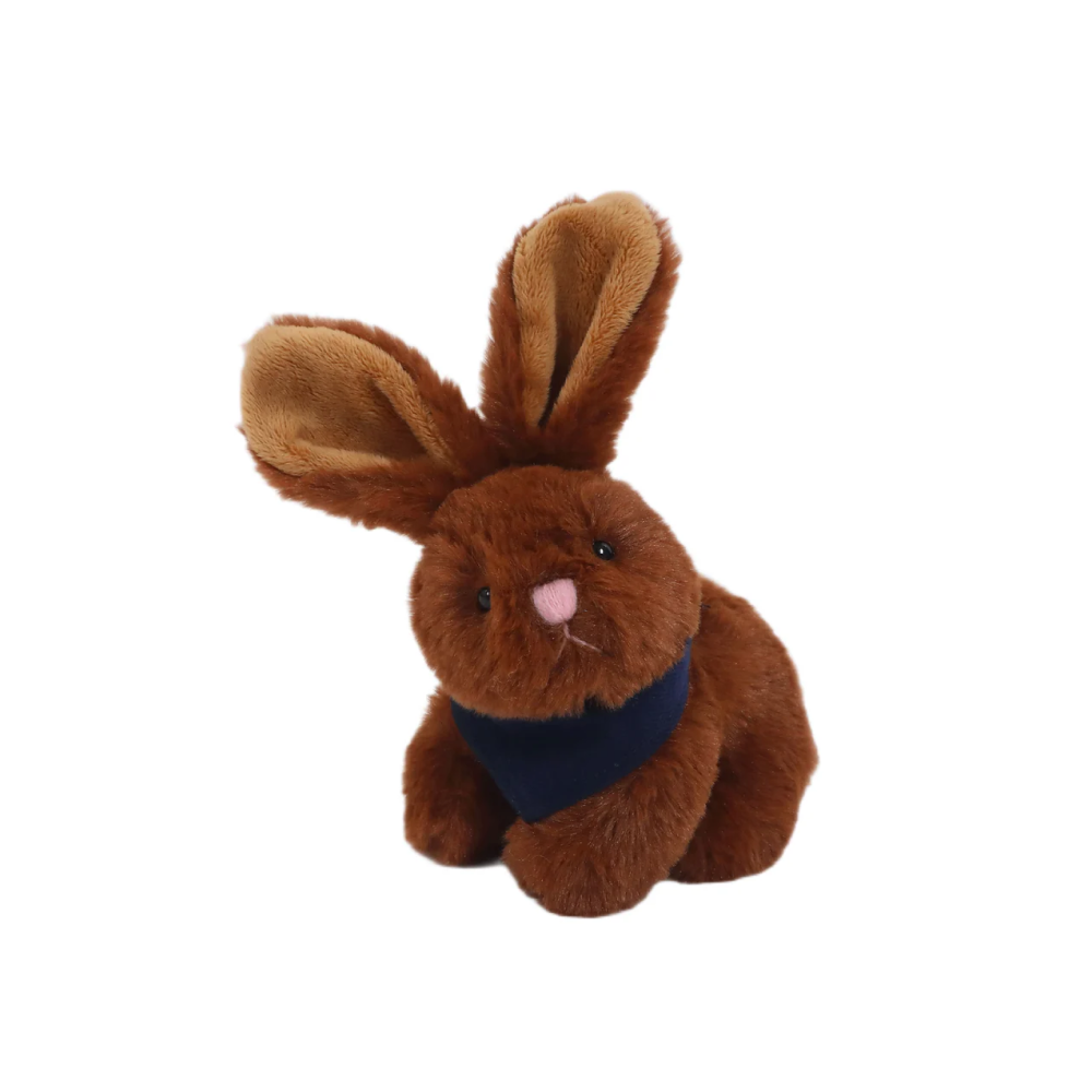 6" Sitting Brown Bunny with Navy Bandana, Featuring Soft and a Cute Bandana Detail by Plushland.






