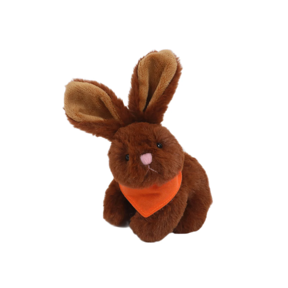 6" Sitting Brown Bunny with Orange Bandana, Featuring Soft and a Cute Bandana Detail by Plushland.






