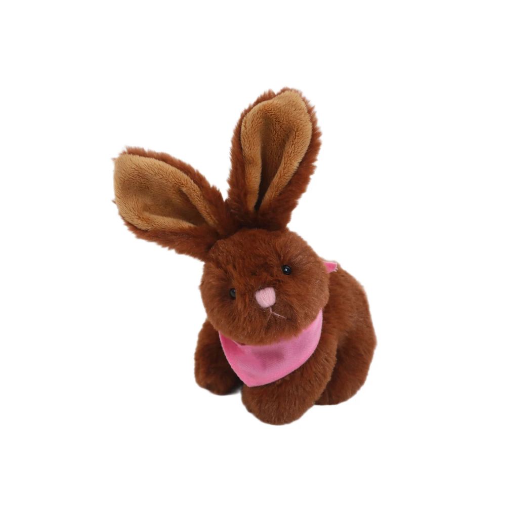 6" Sitting Brown Bunny with Pink Bandana, Featuring Soft and a Cute Bandana Detail by Plushland.






