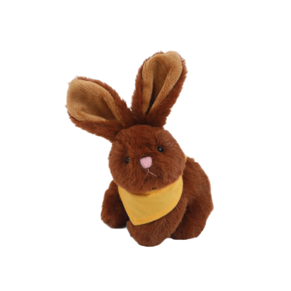 6" Sitting Brown Bunny with Yellow Bandana, Featuring Soft and a Cute Bandana Detail by Plushland.






