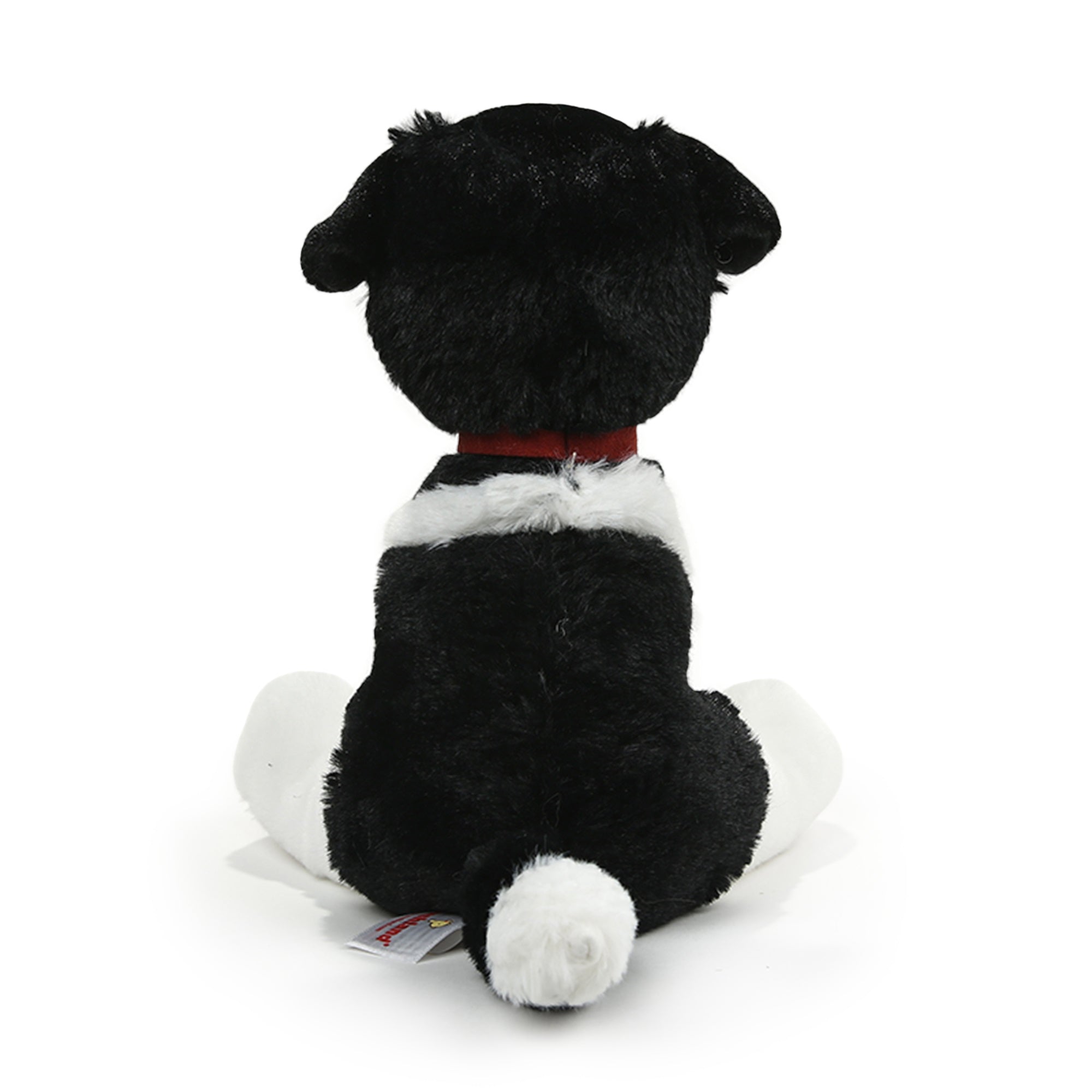 8" Sitting Back Side Oreo the Border Collie with Collar, Featuring Soft Fur and an Adorable Design by Plushland.