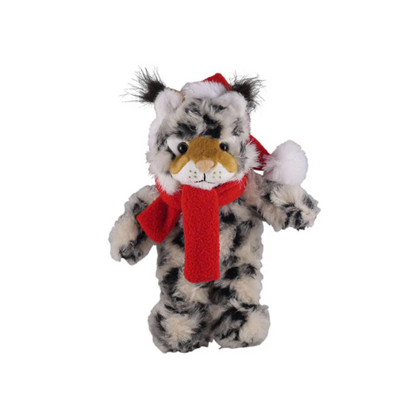 8" Standing Wild Cat with Hat & Red Scarf, Featuring Soft Fur and a Festive Design by Plushland.