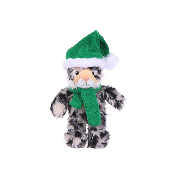 12" Standing Wild Cat with Hat & Green Scarf, Featuring Soft Fur and a Festive Design by Plushland.