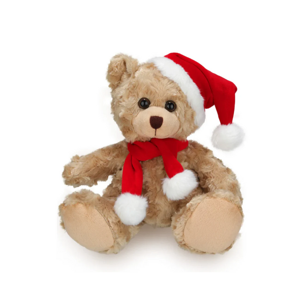 6" Sitting Xmas Beige Bear Plush Toy, Featuring a Festive Holiday Design by Plushland.