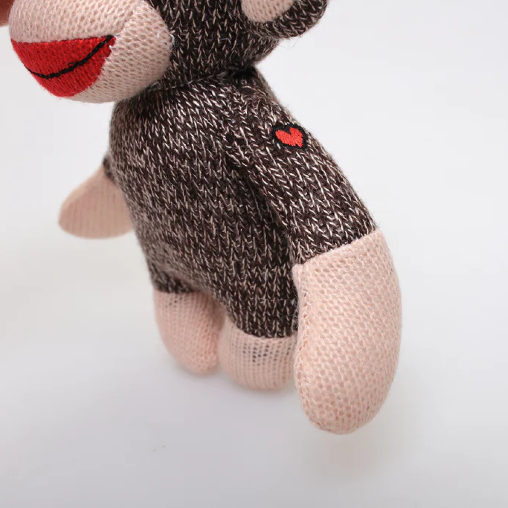 6" Curioso Sock Monkey, Playful Design with Left Side View by Plushland.