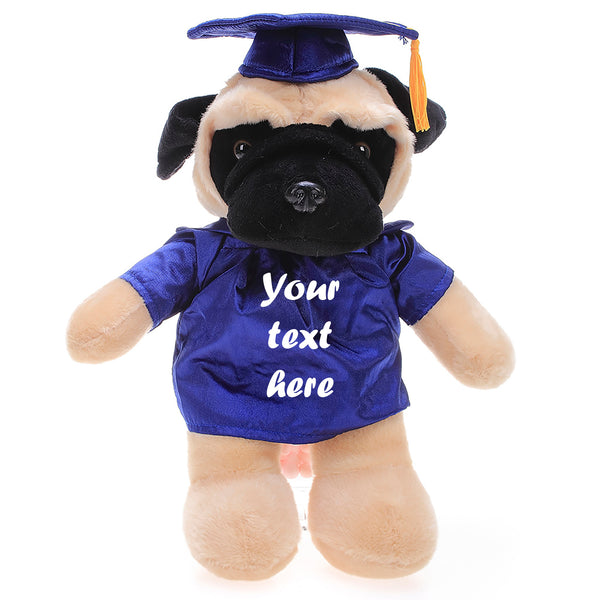 8'' Pug Plush Stuffed Animal Toys with Cap and Personalized Gown