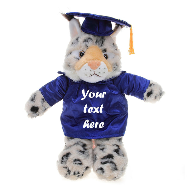 8'' Graduation Bobcat Plush Stuffed Animal Toys with Cap and Personalized Gown