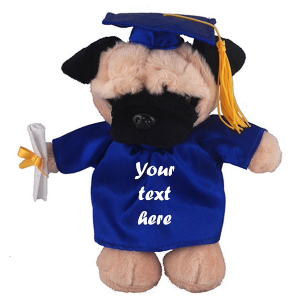 12" Graduation Pug Plush Stuffed Animal Toys with Cap and Personalized Gown