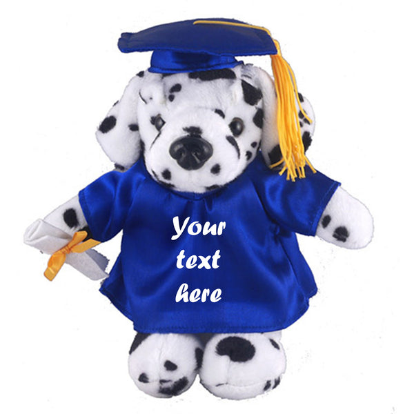 12" Graduation Dalmation Plush Stuffed Animal Toys with Cap and Personalized Gown