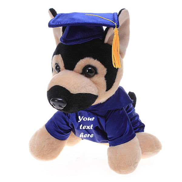 12" Graduation German Shephard Plush Stuffed Animal Toys with Cap and Personalized Gown