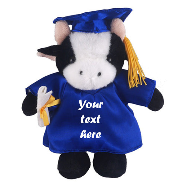 12" Graduation Cow Plush Stuffed Animal Toys with Cap and Personalized Gown