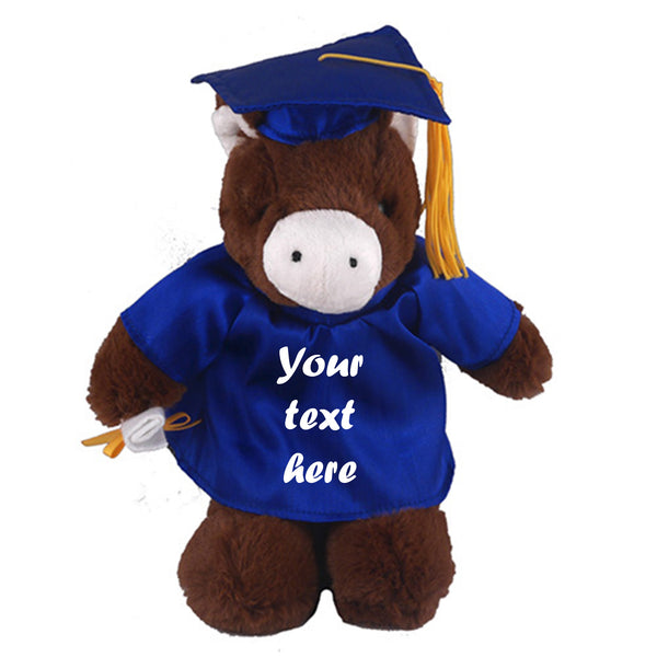 12" Graduation Horse Plush Stuffed Animal Toys with Cap and Personalized Gown