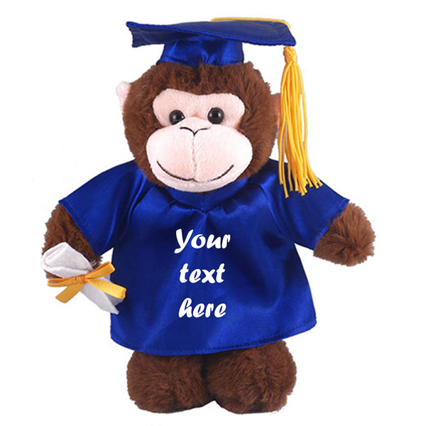 12" Graduation Monkey Plush Stuffed Animal Toys with Cap and Personalized Gown