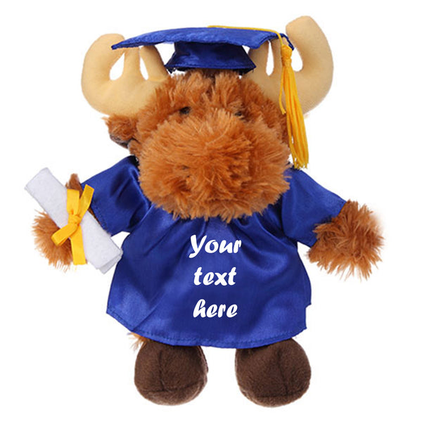 12" Graduation Moose Plush Stuffed Animal Toys with Cap and Personalized Gown