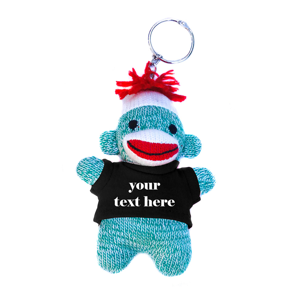 Blue Sock Monkey Keychain with Tee 4"