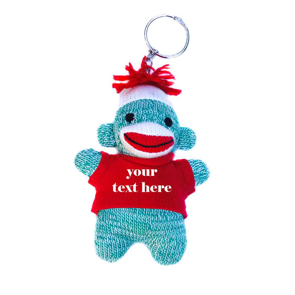 Blue Sock Monkey Keychain with Tee 4"
