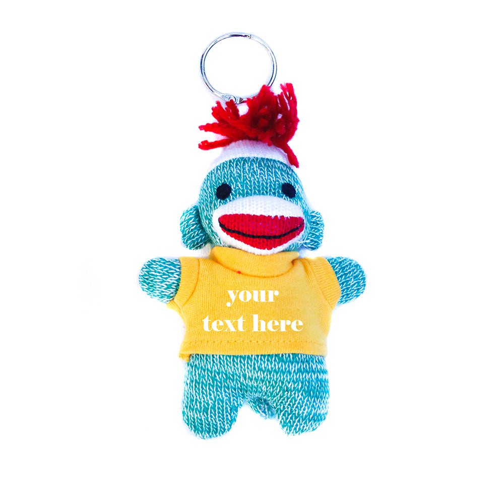 Blue Sock Monkey Keychain with Tee 4"