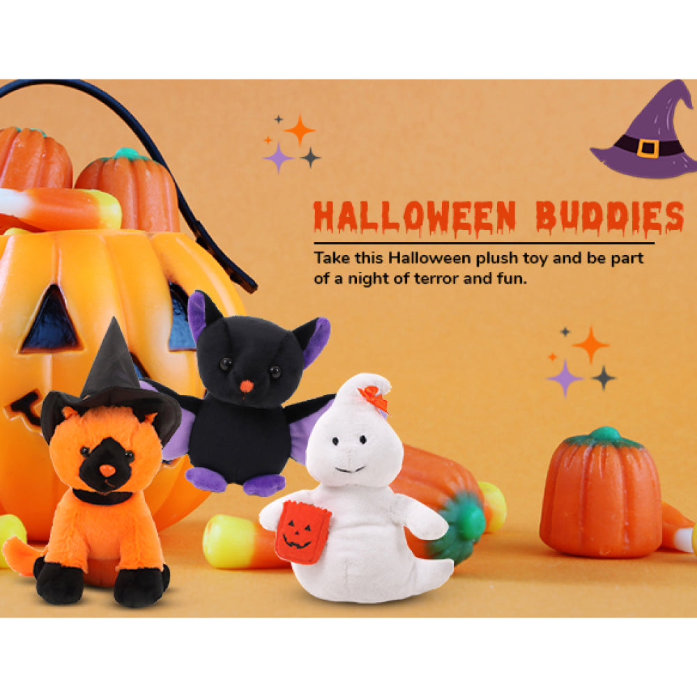 6" Black Halloween Bat Plush Toy, with with Halloween Buddies by Plushland.