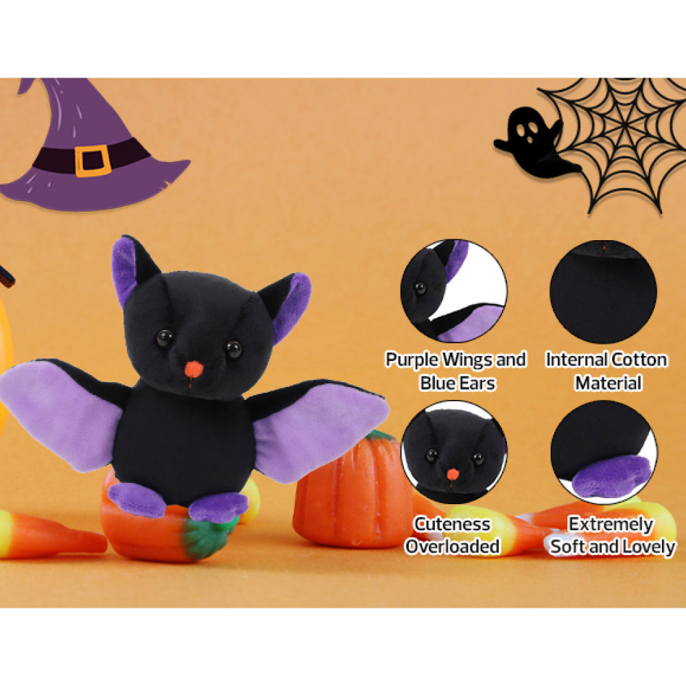 6" Black Halloween Bat Plush Toy, with Detailed Specifications by Plushland.