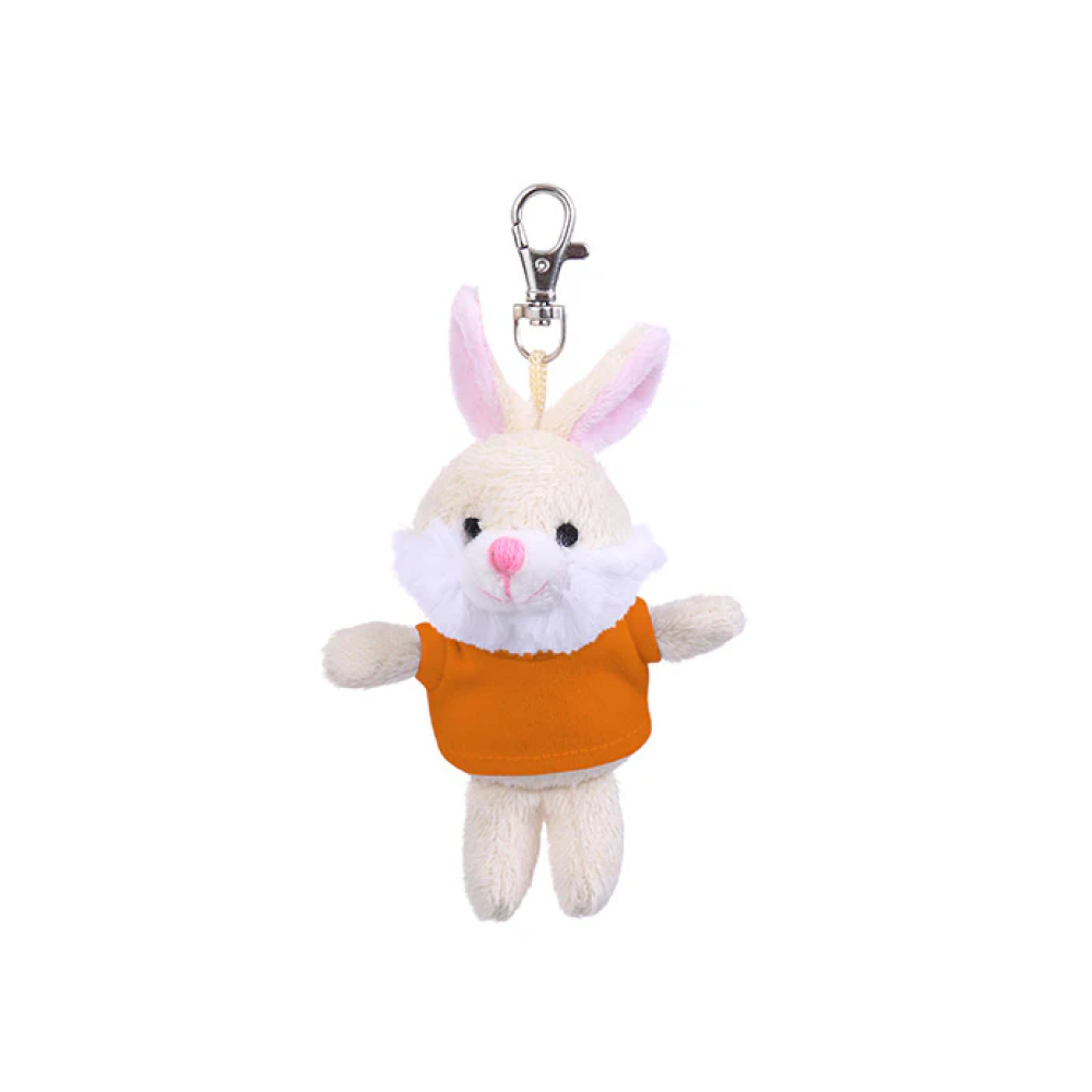 4" Bunny Keychain with Orange,  Featuring Soft Fur and a Cute T-Shirt by Plushland.